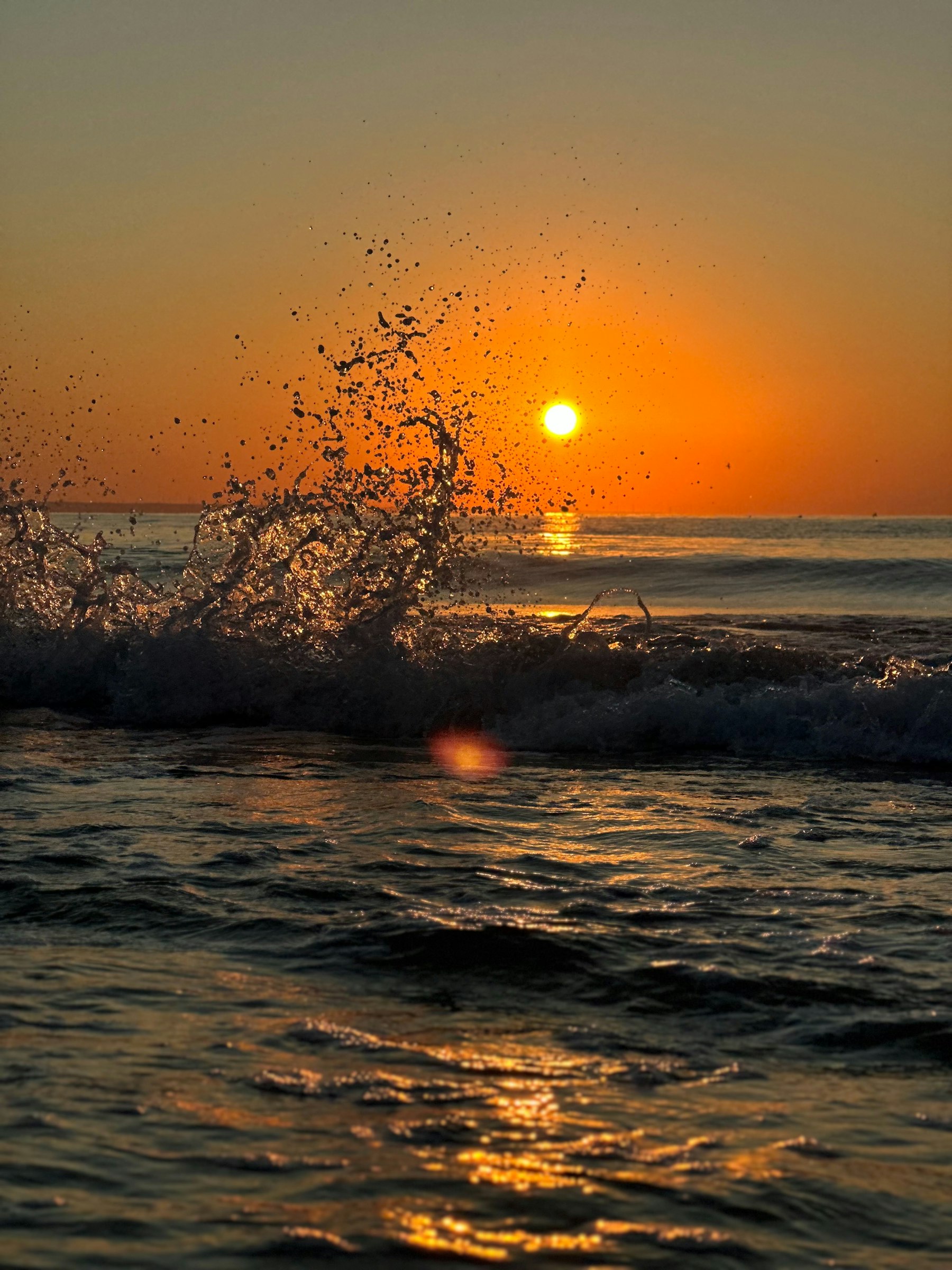 Sunset waves on the Black Sea coast in Varna