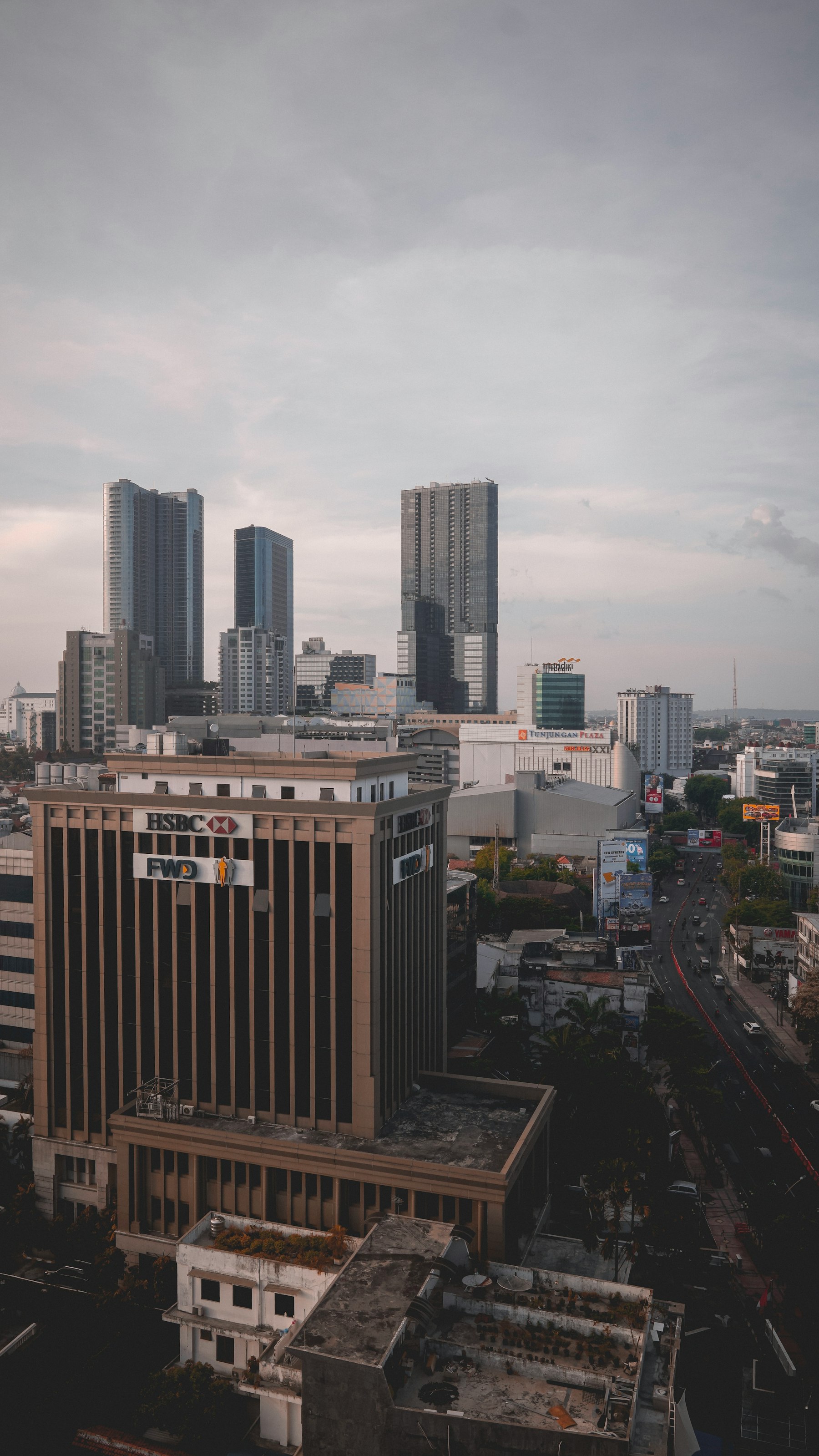 Aerial view of Surabaya city buildings