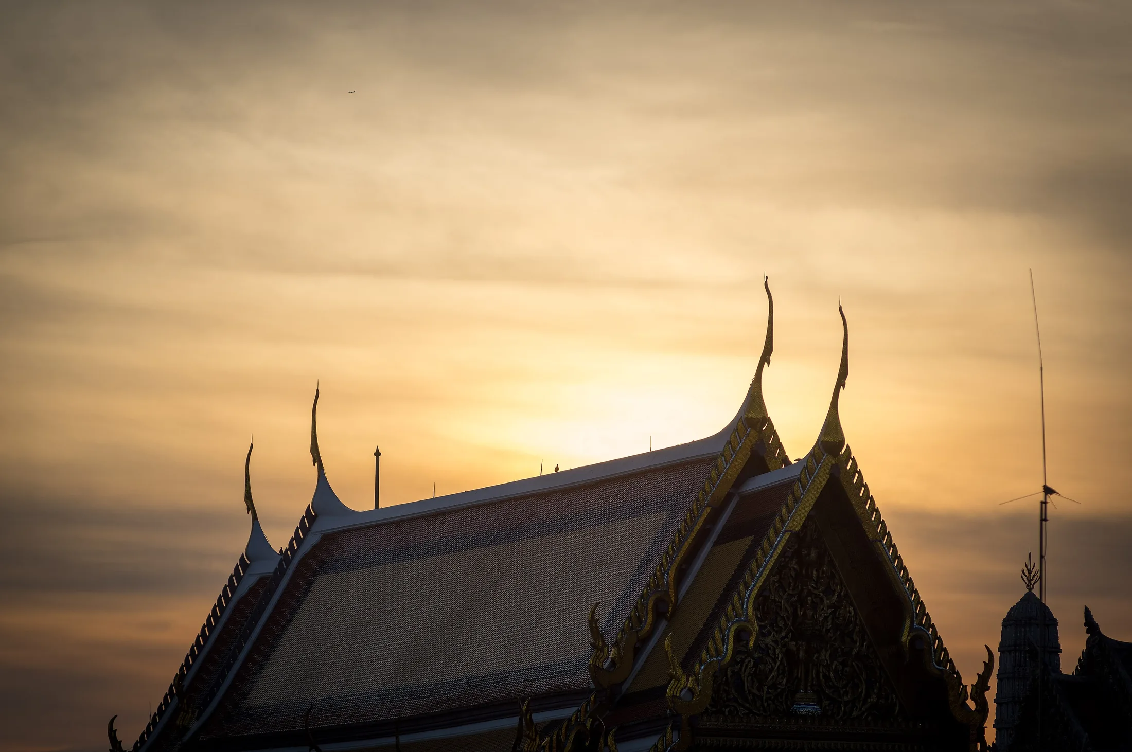 A roof of a building at the Grand Palace, Bangkok, sunrise, 2017 in or near Bangkok, Thailand