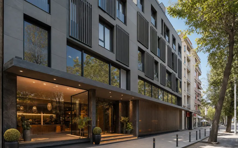AI-generated realistic daylight view of Graffit Gallery Design Hotel in Varna, Bulgaria