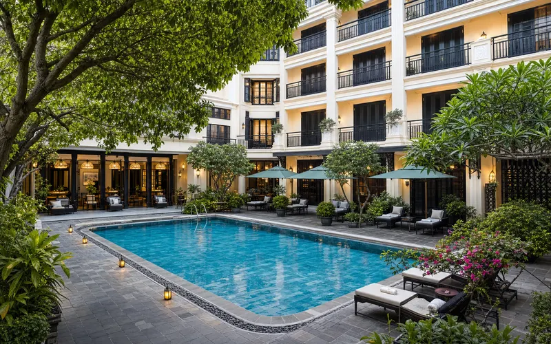 AI-generated realistic daylight view of Silk Path Hotel in Hue, Vietnam